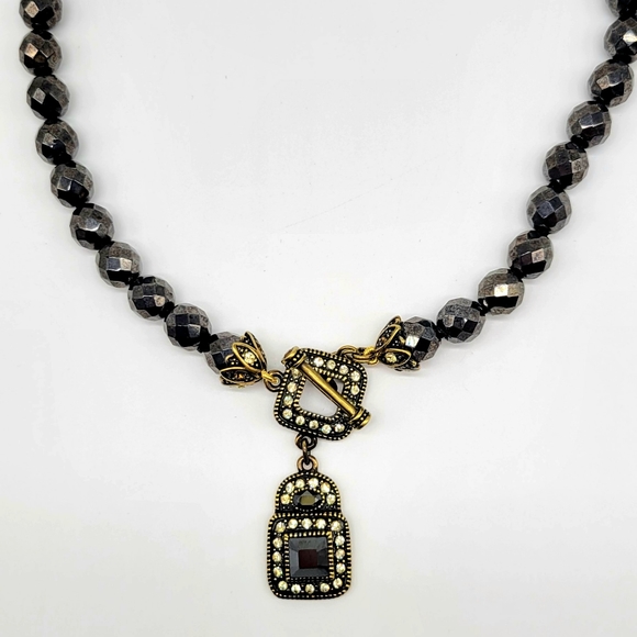 Heidi Daus Hematite and Diamond Swarovski Crystal Small Geometric Necklace - Picture 5 of 12